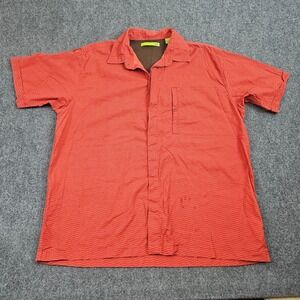 Mountain Dew Shirt Mens Large Orange Check Mesh Lined Outdoor Summer Casual